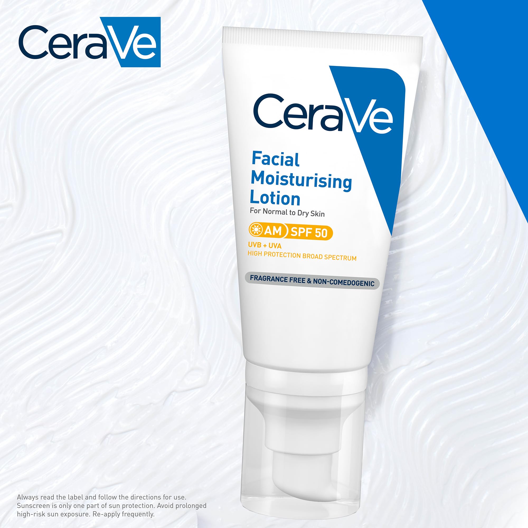CeraVe AM Facial Moisturising Lotion SPF 50 Normal To Dry Skin 52ml With UV Protection And 3 Essential Ceramides