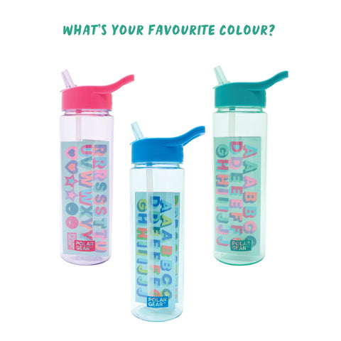 Polar Gear 600ml Kids Water Bottles with Straw and A-Z Sticker Sheet | Personalised Water Bottle Kids Can Decorate | Customisable Childrens Drinks Canteens for Boys and Girls for School, Sports, Home