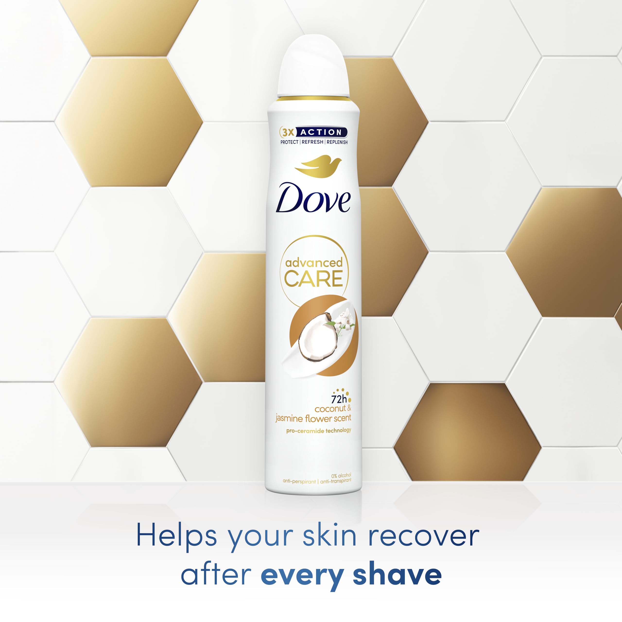 Dove Advanced Care Coconut & Jasmine Flower Scent Women's Antiperspirant Deodorant Body Spray with Pro-Ceramide technology for 72 hours of protection 200 ml