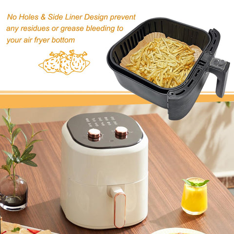 BYKITCHEN Air Fryer Parchment Paper Liner, 50PCS Square Air Fryer Liners Disposable, Greaseproof Paper, Compatible with COSORI, Ninja, Tefal, Russell Hobbs Fryers (Unbleached)