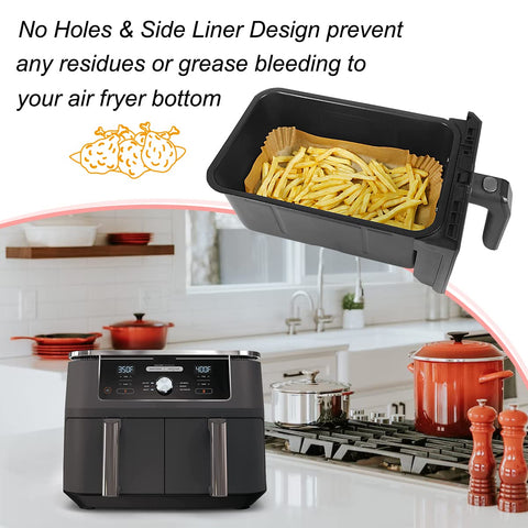 BYKITCHEN 100pcs Air Fryer Liners for Ninja Dual, Air Fryer AF300UK AF400UK Accessories, Disposable Airfryer Parchment Paper Liners, Compatible with Ninja, Breville, Tower & Other Dual Zone Fryers