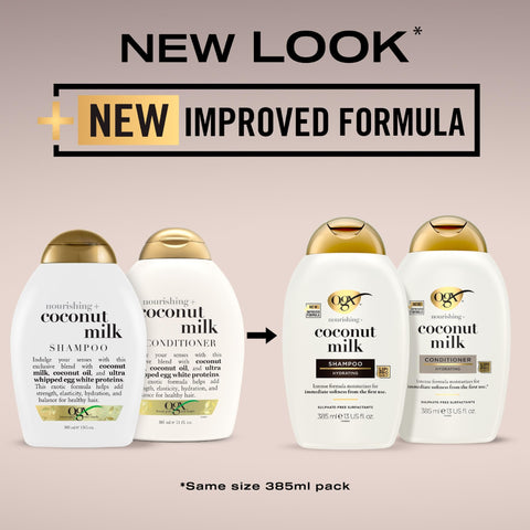 OGX Nourishing with Coconut Milk Hydrating Shampoo, Intensely Moisturizes for Immediate Softness from the First Use, Sulfate Free, 385ml