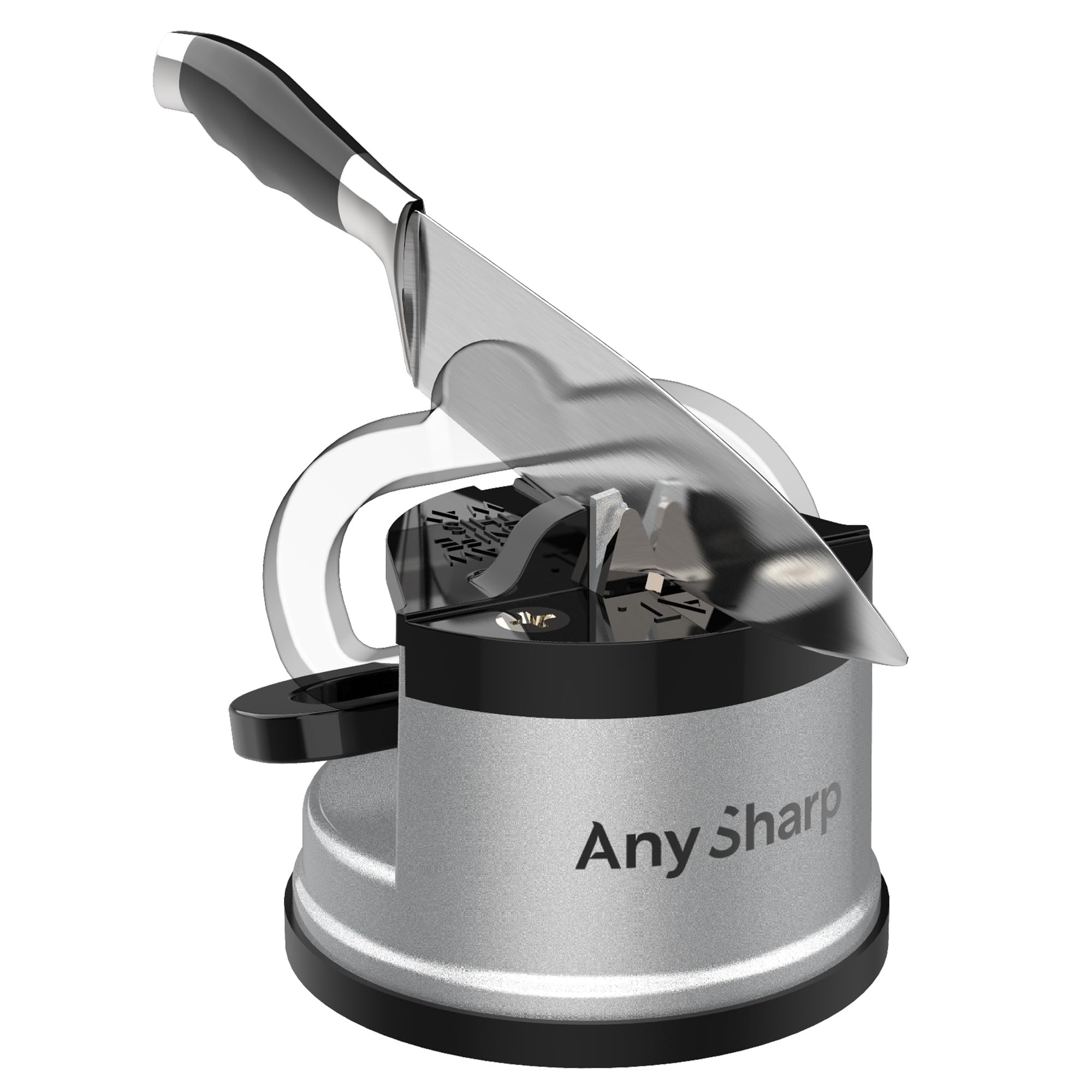 AnySharp Knife Sharpener, Hands-Free Safety, PowerGrip Suction, Safely Sharpens All Kitchen Knives, Ideal for Hardened Steel & Serrated, World's Best, Compact, One Size, Silver