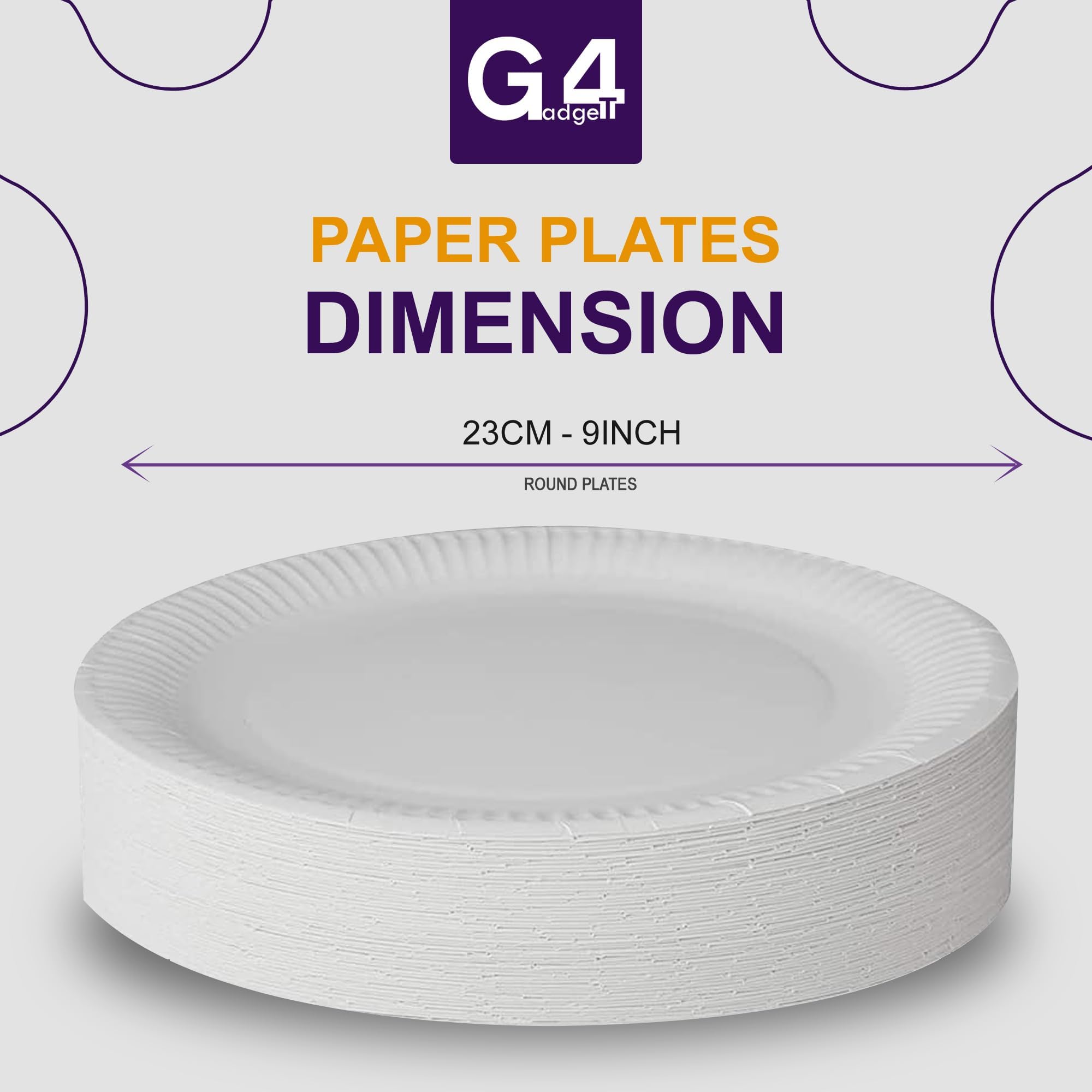 G4GADGET 100 Paper Plates 23cm - 9inch Paper, Disposable, Party