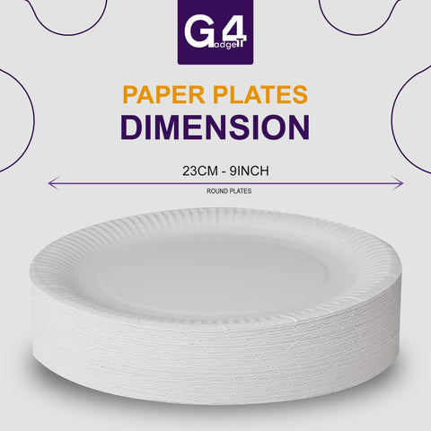 G4GADGET 100 Paper Plates 23cm - 9inch Paper, Disposable, Party