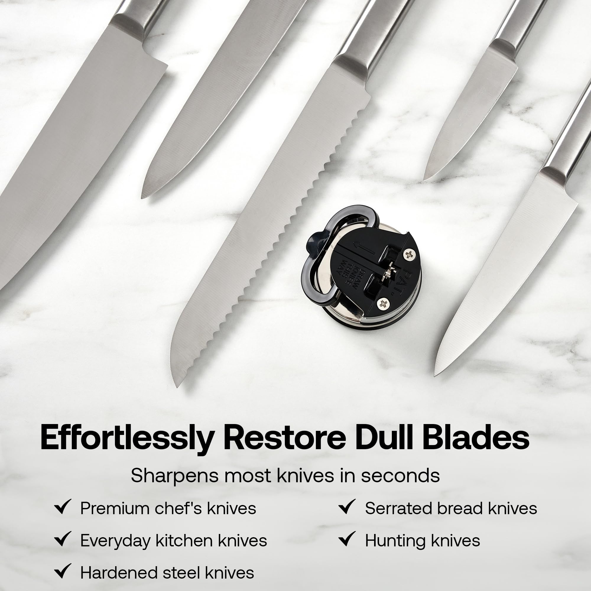 AnySharp Knife Sharpener, Hands-Free Safety, PowerGrip Suction, Safely Sharpens All Kitchen Knives, Ideal for Hardened Steel & Serrated, World's Best, Compact, One Size, Silver