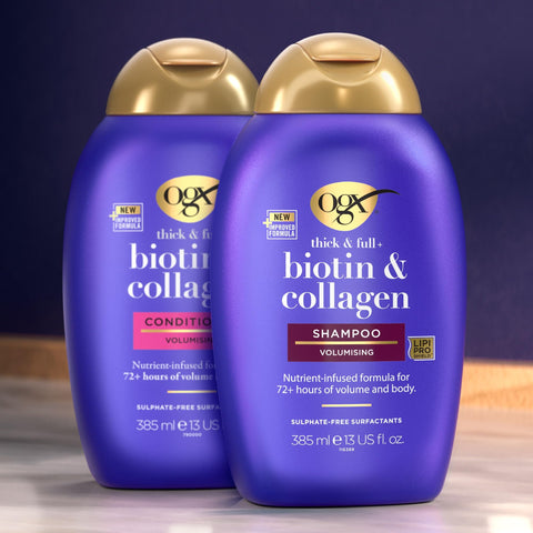 OGX Biotin and Collagen Volumising Hair Shampoo, Thick and Full, with Vitamin B7 Biotin, and Collagen, for Fine Hair, Sulfate Free Surfactants, 385ml