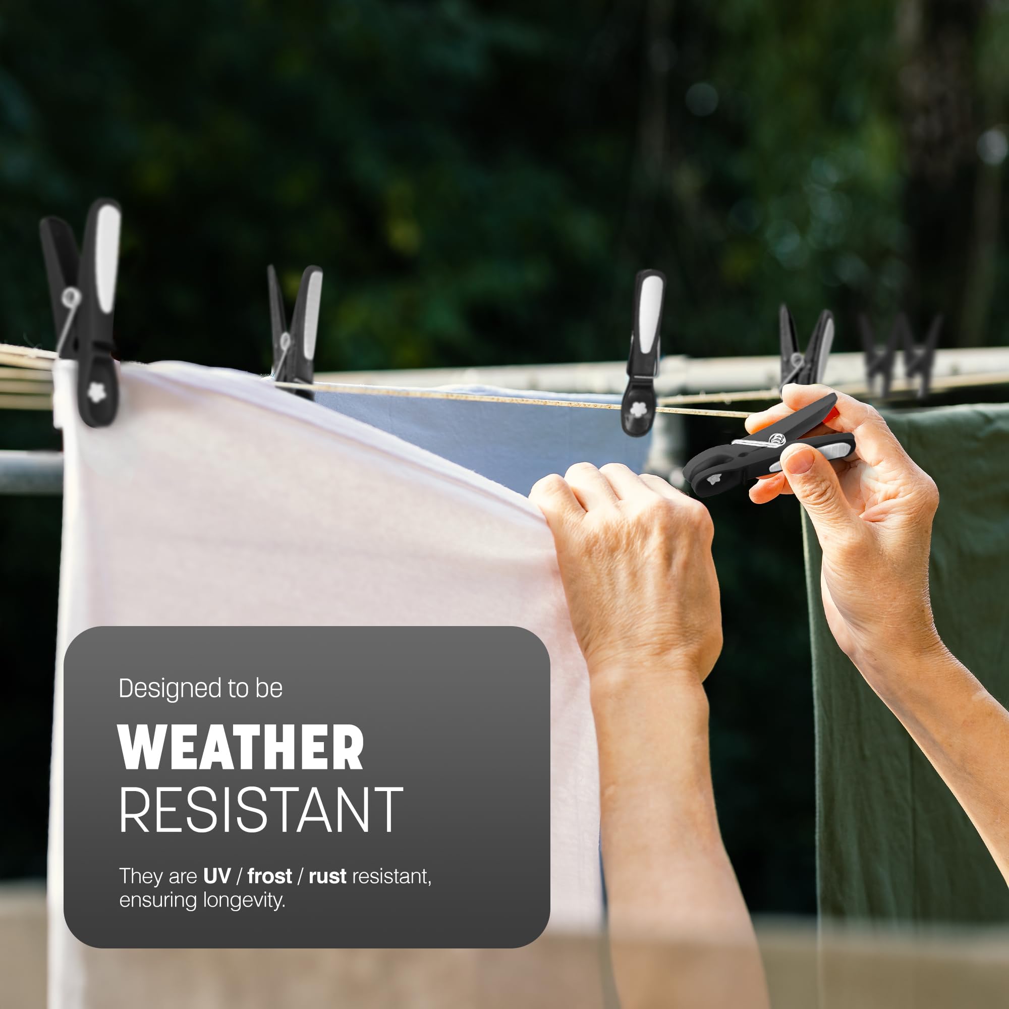 KEPLIN Clothes Pegs for Washing Line - 48 Pack (Black), Washing Line Pegs with Metal Spring for Strong Grip, Washing Pegs Designed to Avoid Marks, UV Resistant for Indoor & Outdoor