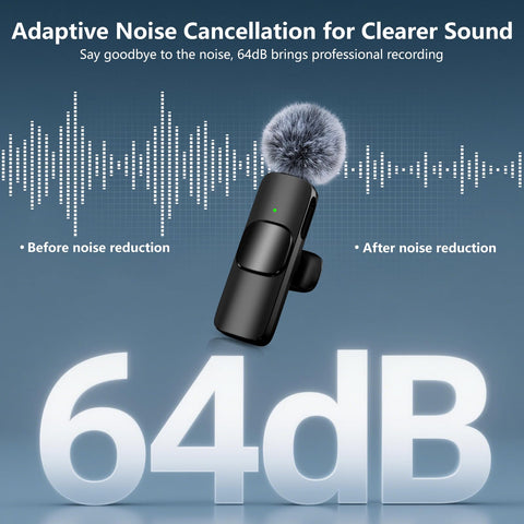 Wireless Lavalier Microphone for iPhone Android，2 Mini Lapel Microphones for Video Recording/LiveStream/YouTube/Online Meeting/TikTok (Black)