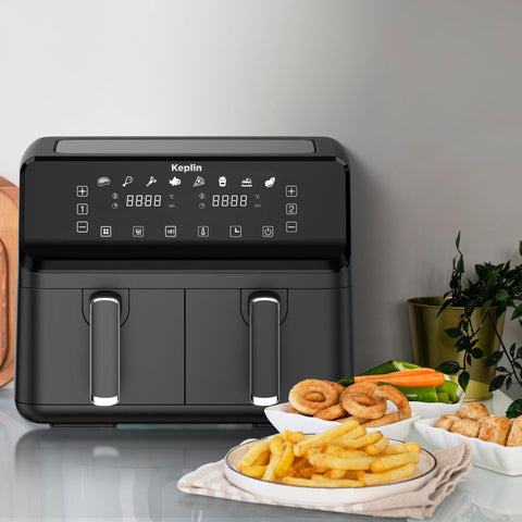 Keplin 9L Dual Zone Air Fryer - 2700W Energy-Saving Cooker with 6 Cooking Functions - Extra-Large Capacity for Healthy Meals - Roast, Bake, Dehydrate, Crisp - Family Size (9L)