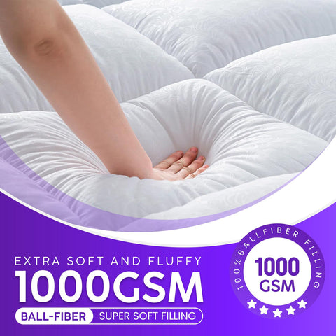 Linens World Small Double Mattress Topper, 10CM Extra Thick Mattress Topper Small Double Bed, 1000GSM Filling Fiber - Luxurious Comfort, Hypoallergenic, Elastic Straps Deep Pocket 4FT Topper