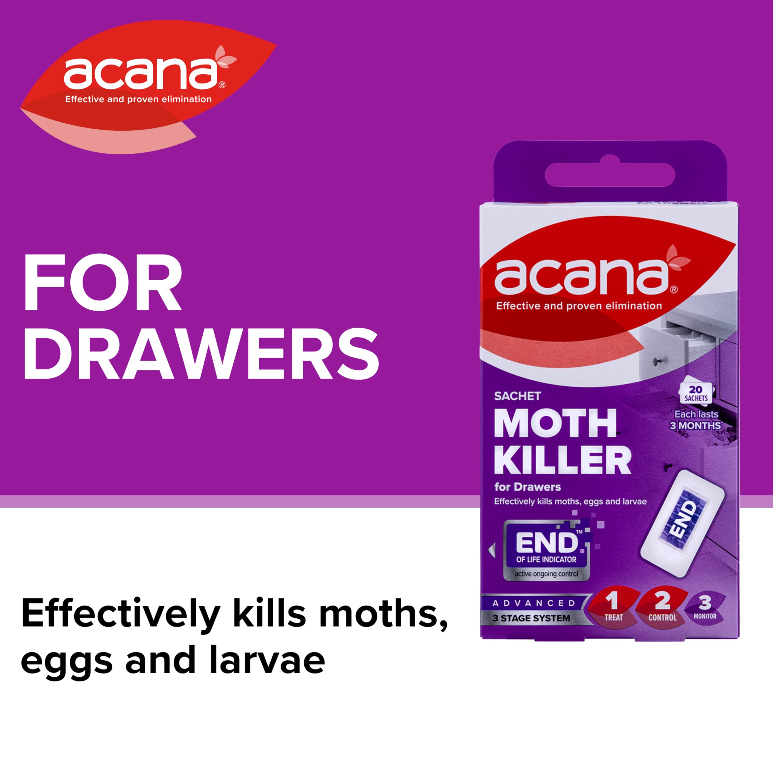 Acana Sachet Moth Killer 20 Pack- For Drawers & Storage- Protects Clothing & Bedding- Lasts 3 Months
