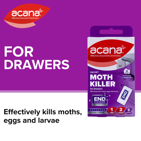 Acana Sachet Moth Killer 20 Pack- For Drawers & Storage- Protects Clothing & Bedding- Lasts 3 Months