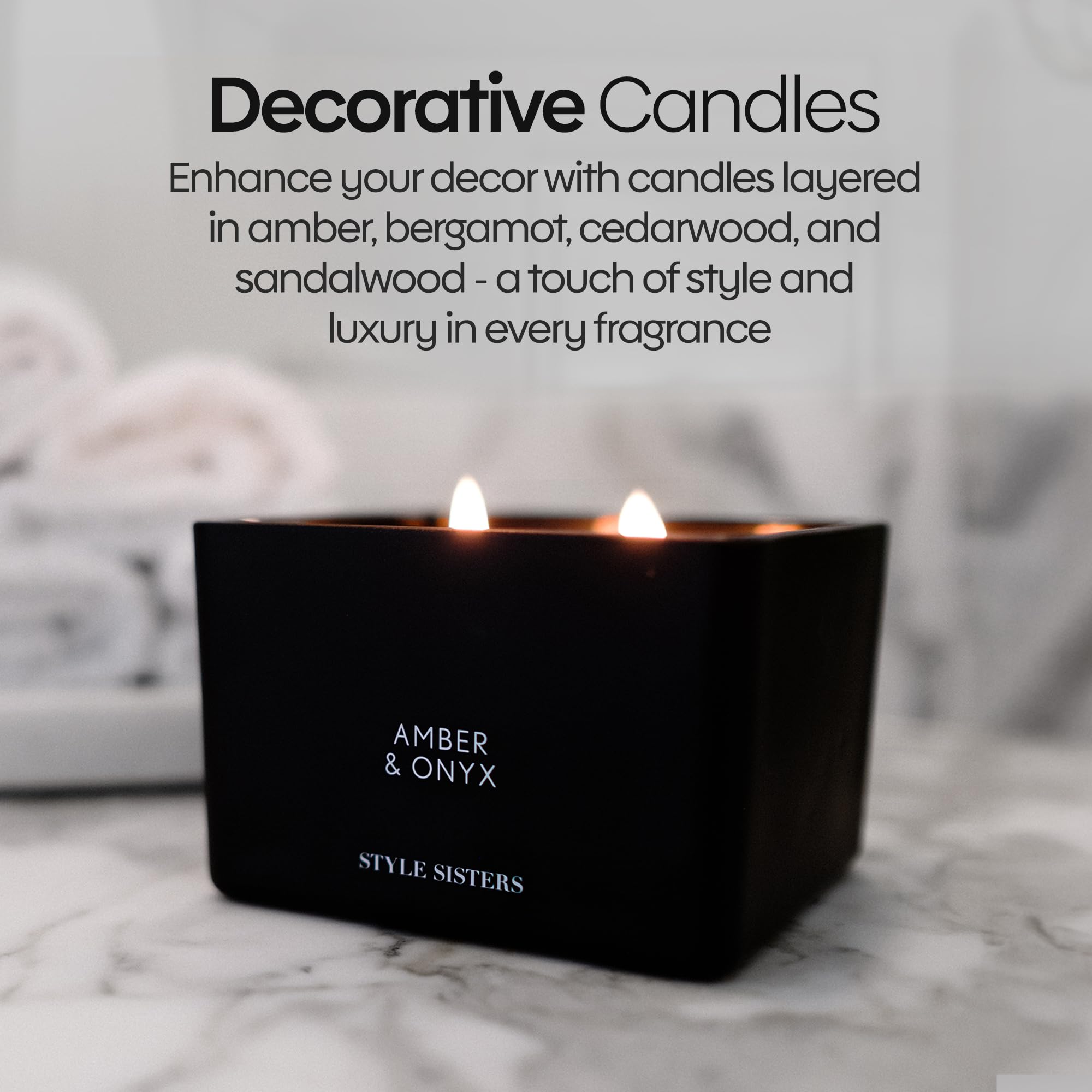 Style Sisters Scented Candles 200g, Amber & Onyx Scented Sets, Wax Candle Box, Long Burning Candle, 50 Hours Burn Time, for Home, Bachelor Pad Decor, Gifts for Women