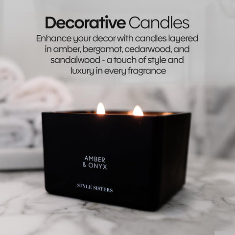 Style Sisters Scented Candles 200g, Amber & Onyx Scented Sets, Wax Candle Box, Long Burning Candle, 50 Hours Burn Time, for Home, Bachelor Pad Decor, Gifts for Women