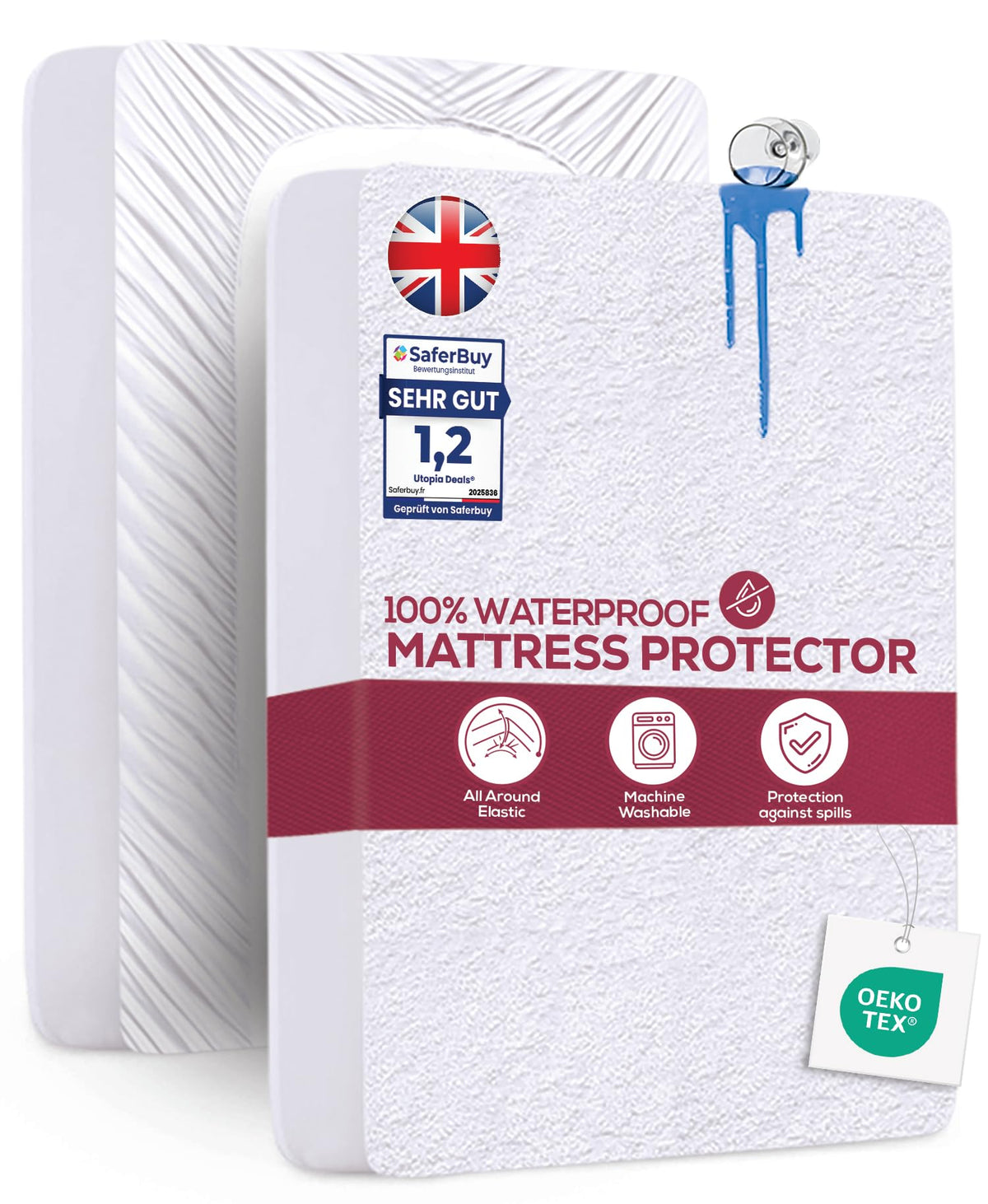 Utopia Bedding Waterproof Mattress Protector Single Bed 90 x 190 cm, Fits Up to 40 cm Deep Mattresses, Premium Terry Single Mattress Protector, All Around Elastic, Single Mattress Cover