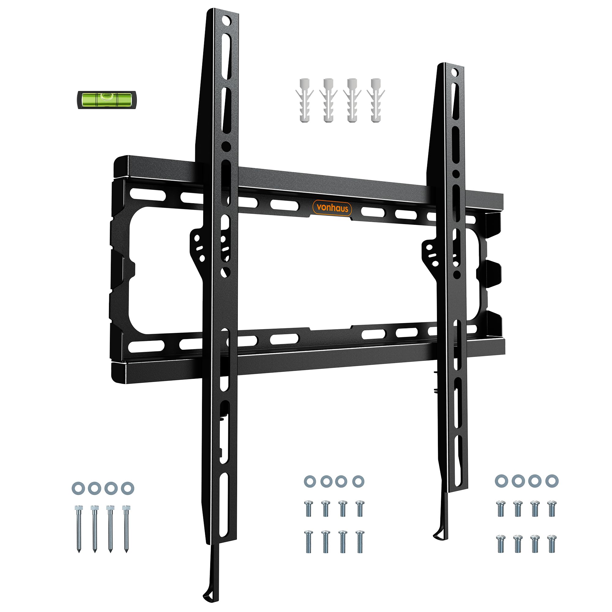 VonHaus TV Wall Bracket for 32-70" Screens, Ultra-Slim TV Bracket with Spirit Level, Flat to Wall Mount, 45kg Capacity, Max VESA: 400x400mm