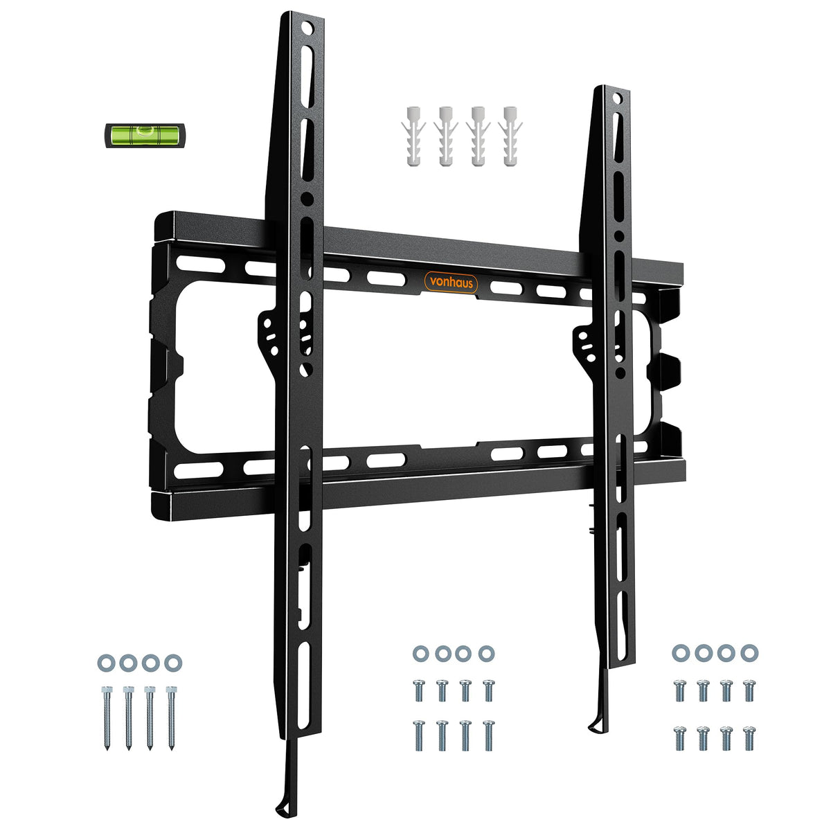 VonHaus TV Wall Bracket for 32-70" Screens, Ultra-Slim TV Bracket with Spirit Level, Flat to Wall Mount, 45kg Capacity, Max VESA: 400x400mm