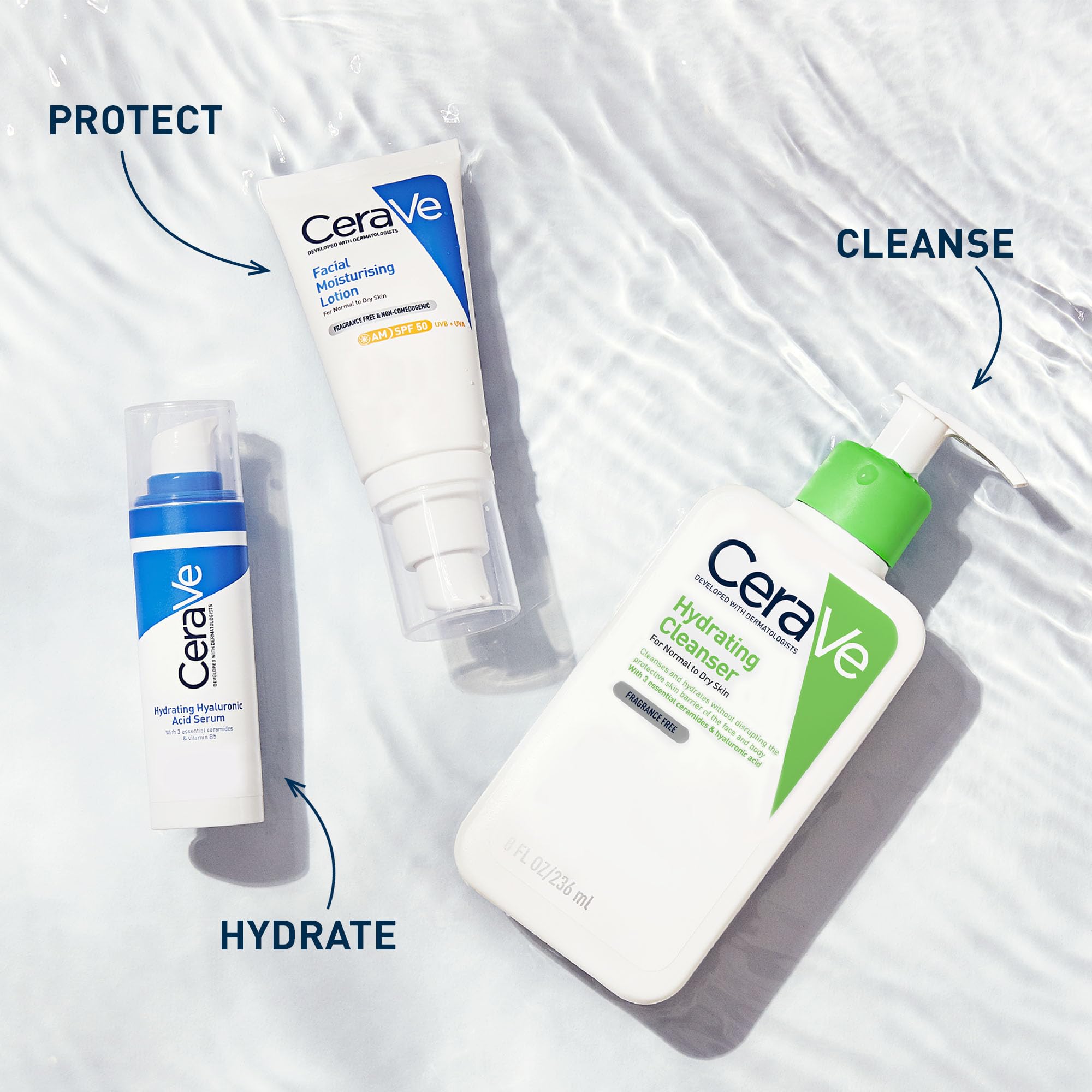 CeraVe Hydrating Cleanser, Face & Body, With 3 essential ceramides & hyaluronic acid, Fragrance & soap free, For normal to dry skin, 236 ml/8 oz