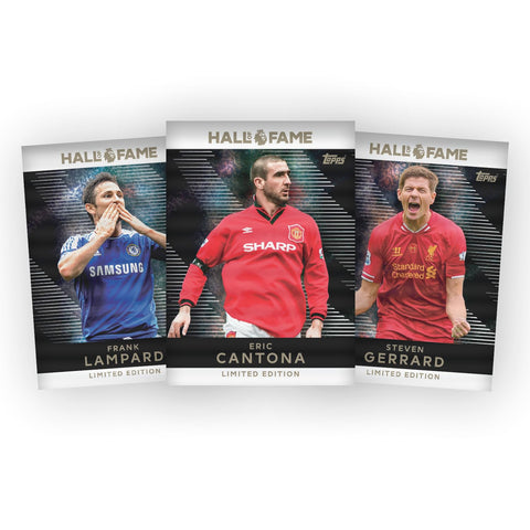 Topps Premier League 2026 - Debut Edition - Hall of Fame Super Tin #1. Contains 50 cards plus 3 Hall of Fame LE cards.