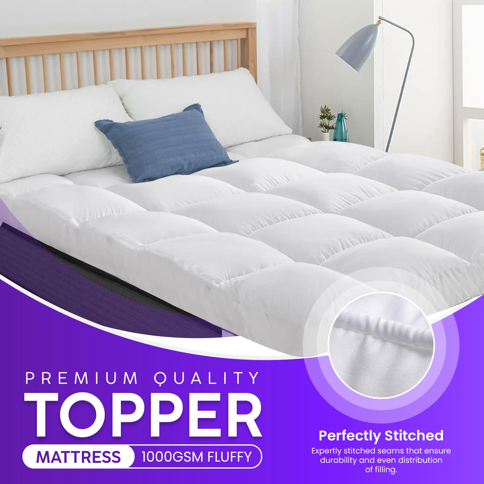 Linens World Small Double Mattress Topper, 10CM Extra Thick Mattress Topper Small Double Bed, 1000GSM Filling Fiber - Luxurious Comfort, Hypoallergenic, Elastic Straps Deep Pocket 4FT Topper
