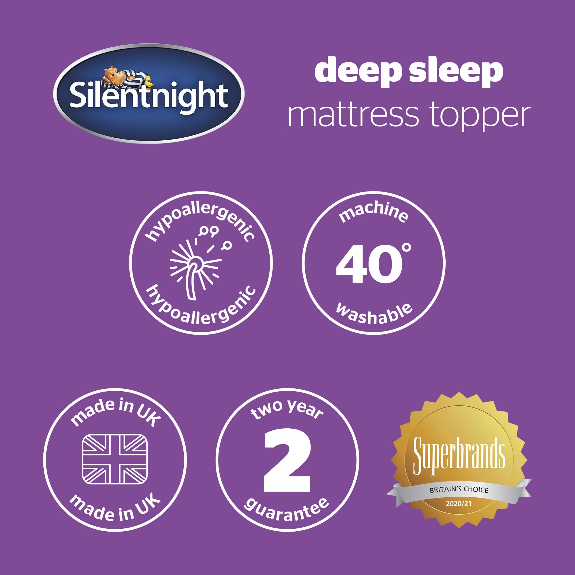 Silentnight Deep Sleep Mattress Topper Double Bed - Soft Supportive Comfortable Durable Bed Topper with Easy Fit Elasticated Straps - Hypoallergenic and Machine Washable - Double - 190x135cm