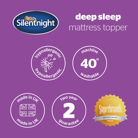 Silentnight Deep Sleep Mattress Topper Double Bed - Soft Supportive Comfortable Durable Bed Topper with Easy Fit Elasticated Straps - Hypoallergenic and Machine Washable - Double - 190x135cm