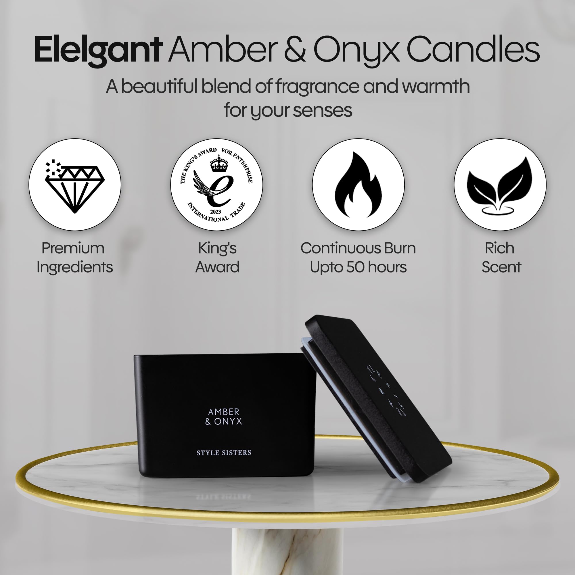 Style Sisters Scented Candles 200g, Amber & Onyx Scented Sets, Wax Candle Box, Long Burning Candle, 50 Hours Burn Time, for Home, Bachelor Pad Decor, Gifts for Women