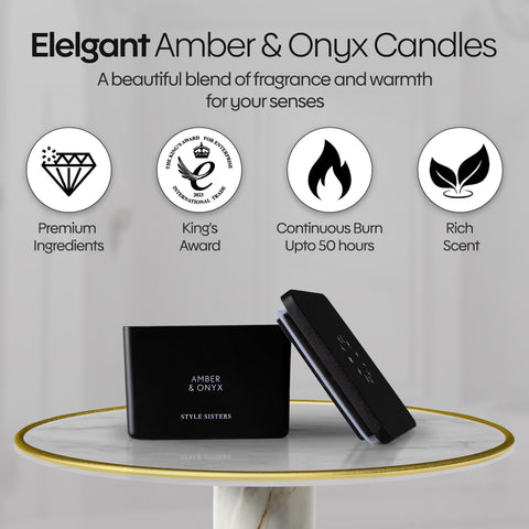Style Sisters Scented Candles 200g, Amber & Onyx Scented Sets, Wax Candle Box, Long Burning Candle, 50 Hours Burn Time, for Home, Bachelor Pad Decor, Gifts for Women
