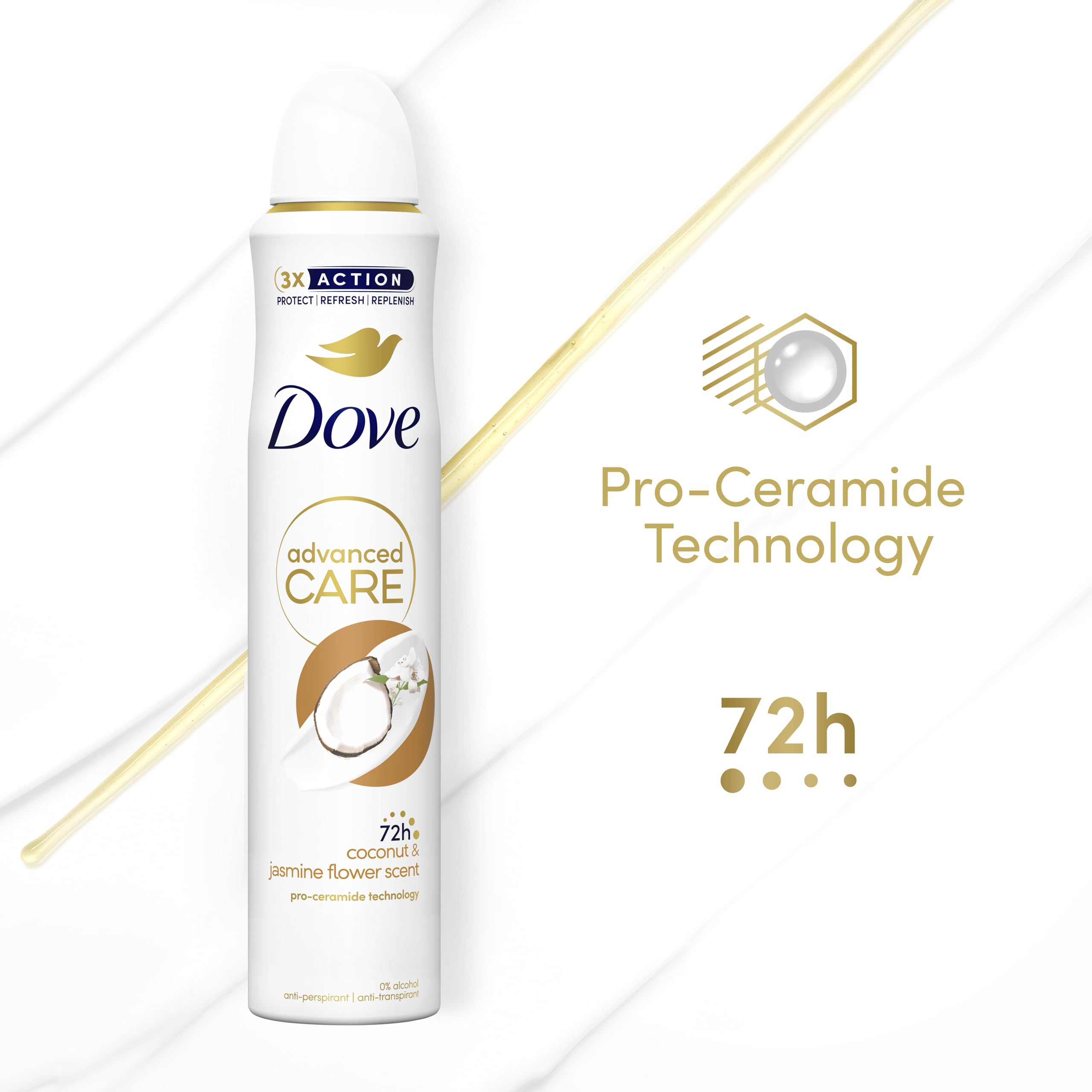 Dove Advanced Care Coconut & Jasmine Flower Scent Women's Antiperspirant Deodorant Body Spray with Pro-Ceramide technology for 72 hours of protection 200 ml