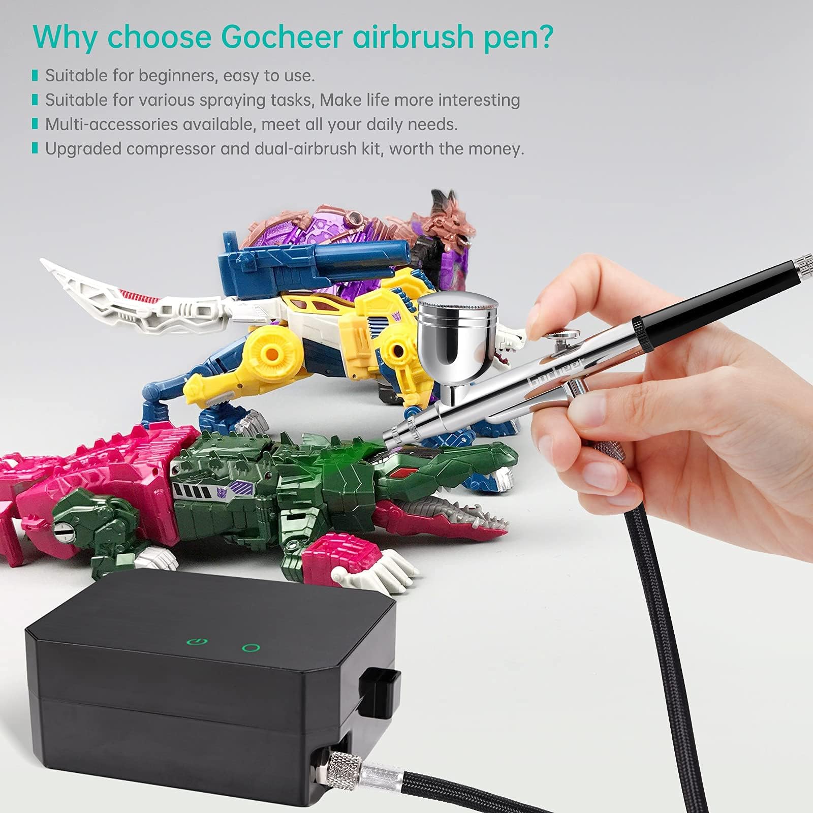 Powate Airbrush Kit Airbrush Compressor Dual-Action Multi-Function Airbrush Set with Compressor Portable Air Brush Set for Cake Decoration, Makeup, Art Craft, Nail Design,Black
