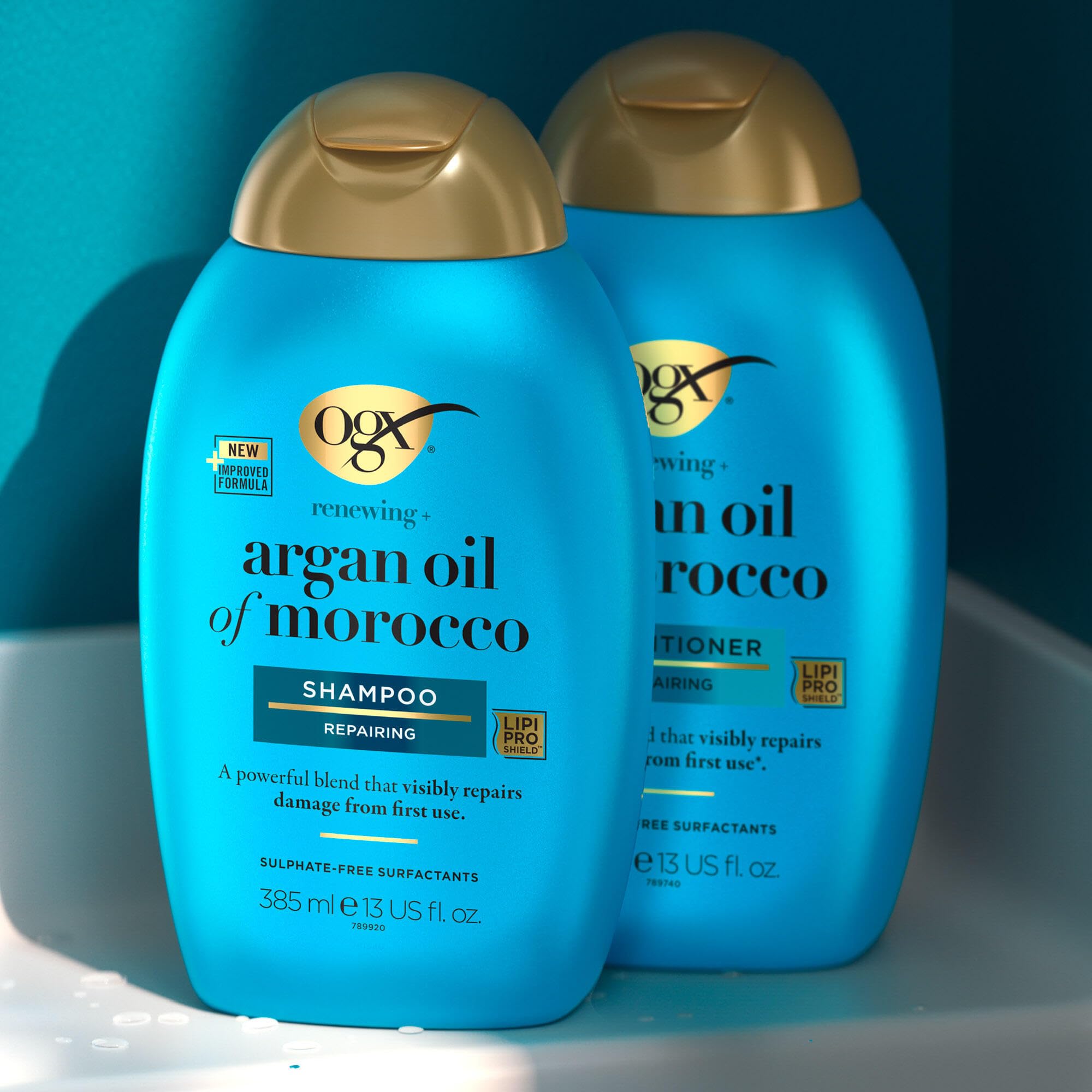 OGX Argan Oil of Morocco Repairing Shampoo, Moisturises, Restores and Strengthens, for Dry and Damaged Hair, Sulfate Free Surfactants, 385ml, packaging may vary