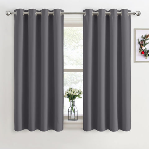 PONY DANCE Grey Blackout Thermal Insulated Curtains for Bedroom, 46 x 54 Inch Short Eyelet Curtains & Drapes, Soft Black Out 2 Panels for Window Living Room/Kitchen