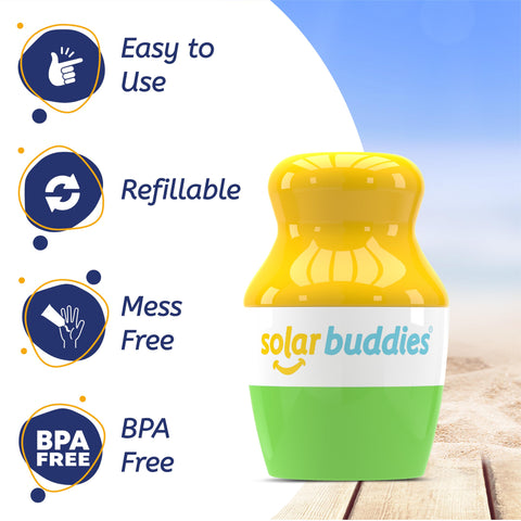 Solar Buddies Sunscreen Applicator - Green Triple - BPA-Free Refillable Roll on Sponge Sunscreen, Suncream & Lotion Applicator For Kids & Adults - Holds 3.4fl oz, Perfect Size for Travel