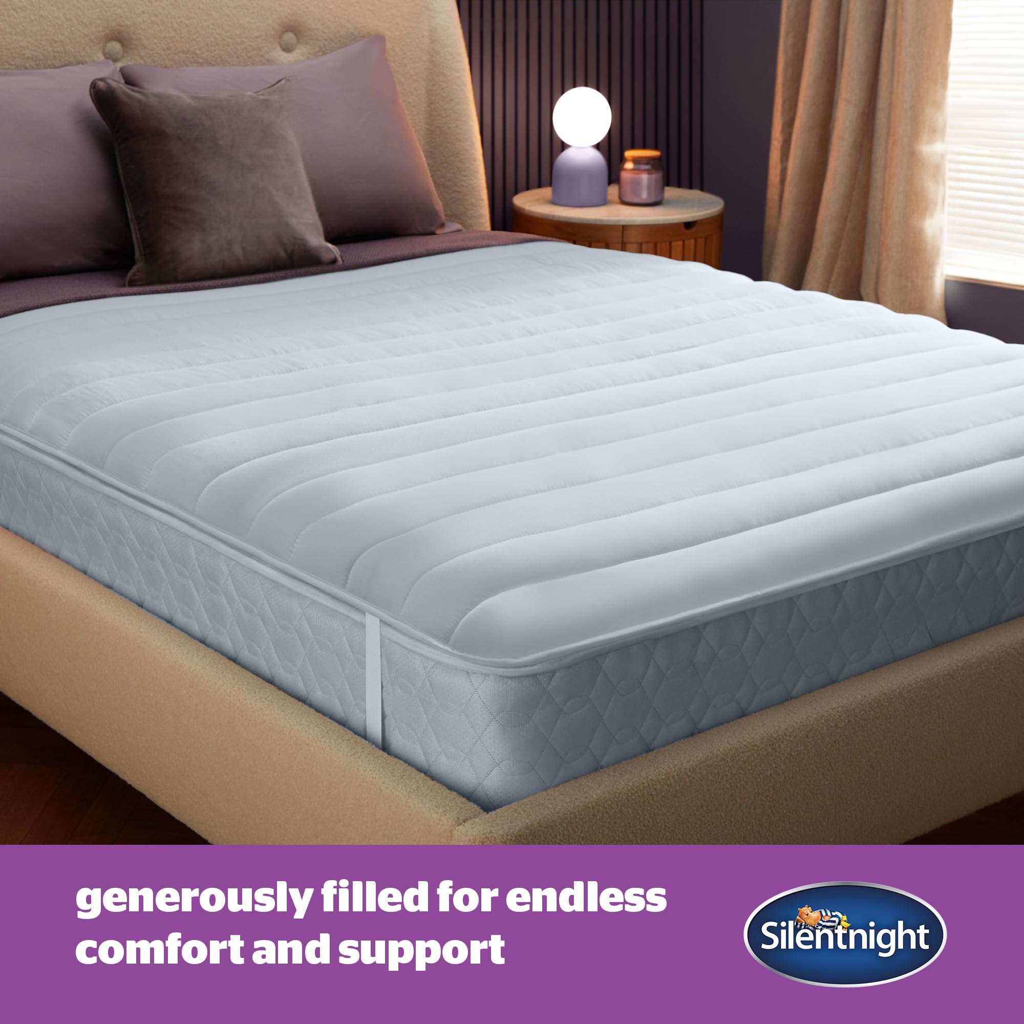 Silentnight Deep Sleep Mattress Topper Double Bed - Soft Supportive Comfortable Durable Bed Topper with Easy Fit Elasticated Straps - Hypoallergenic and Machine Washable - Double - 190x135cm