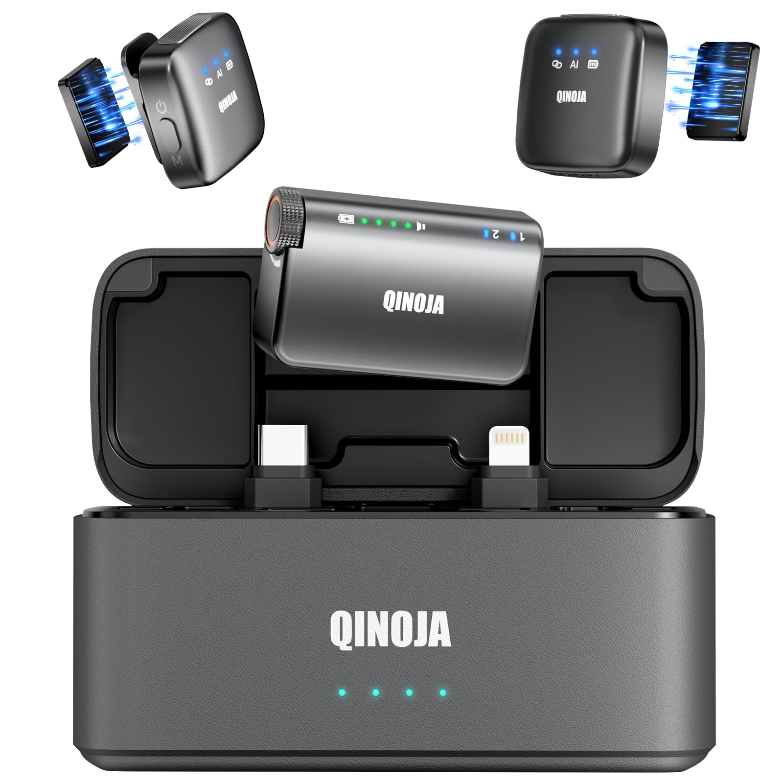 QINOJA Mini Wireless Lavalier Microphone - Ultra Compact Magnetic Clip, Lapel Mic for Vlog Interview Podcast Studio, Plug-Play Noise Reduction