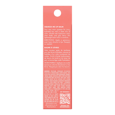 e.l.f. Squeeze Me Lip Balm, Moisturising Lip Balm For A Sheer Tint Of Colour, Infused With Hyaluronic Acid, Vegan & Cruelty-free, Strawberry