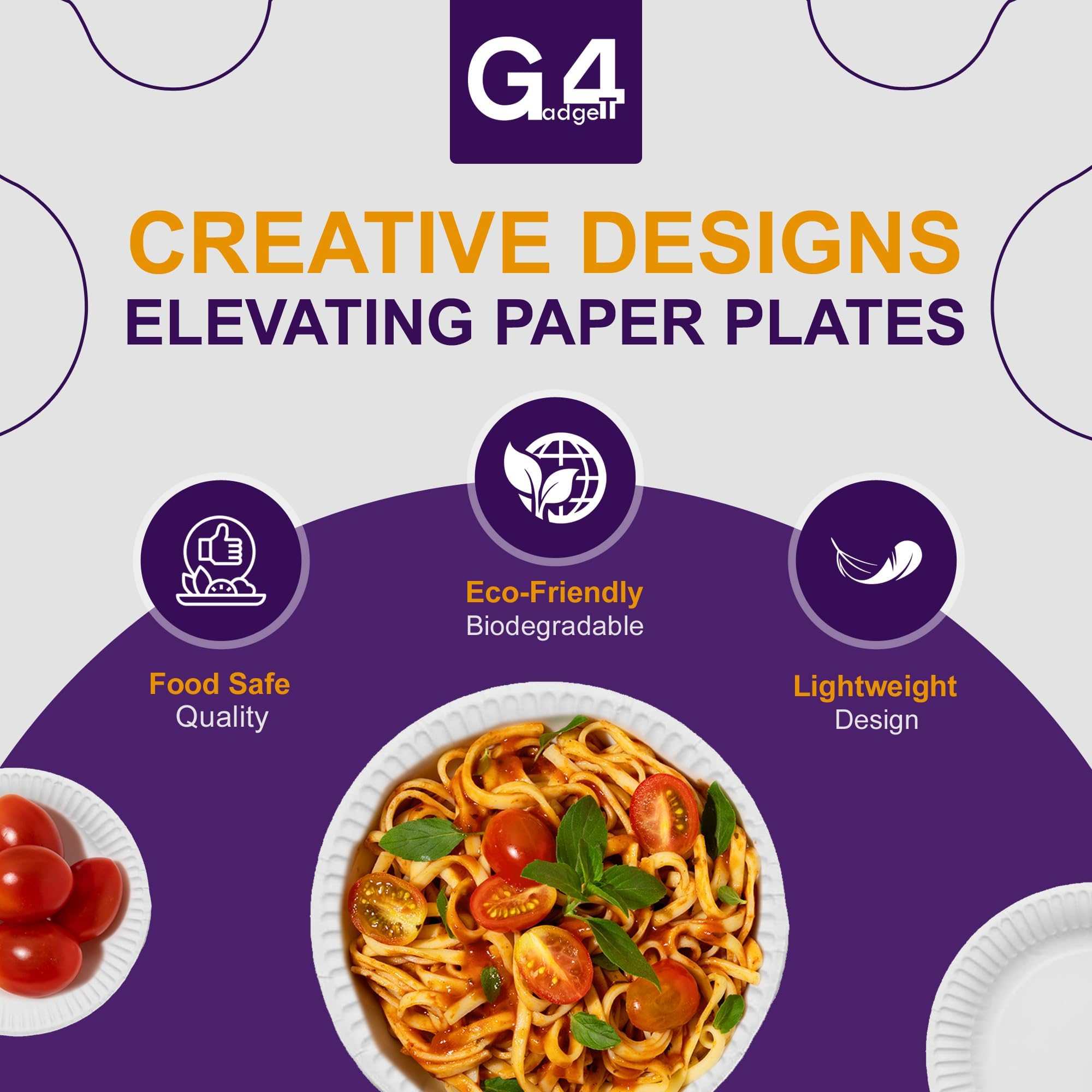 G4GADGET 100 Paper Plates 23cm - 9inch Paper, Disposable, Party