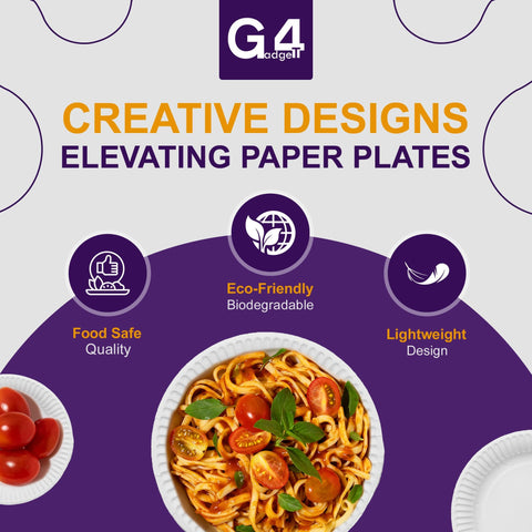 G4GADGET 100 Paper Plates 23cm - 9inch Paper, Disposable, Party