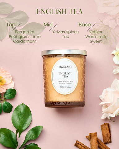 M&SENSE 510g Lemon English Tea Scented Candle, Crackling Wooden Wick Candle with Lid, 100h Long Burning Large Soy Wax, Natural Organic Soy Wax for Sleep, Meditation & Stress Relief