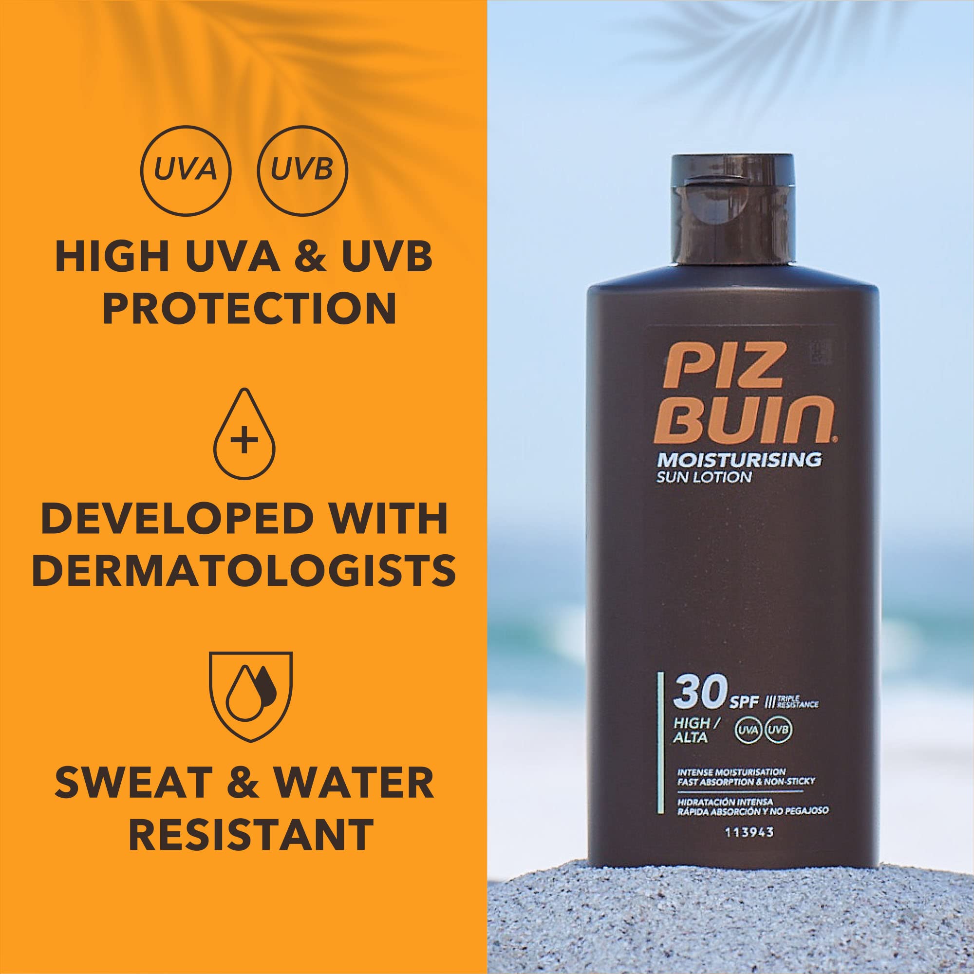 Piz Buin Moisturising Sun Lotion SPF30, 200ml (Pack of 1)