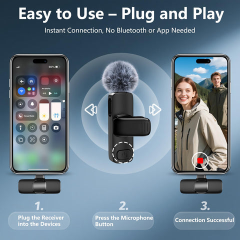 Wireless Lavalier Microphone for iPhone Android，2 Mini Lapel Microphones for Video Recording/LiveStream/YouTube/Online Meeting/TikTok (Black)