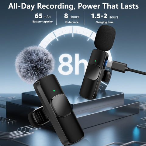 Wireless Lavalier Microphone for iPhone Android，2 Mini Lapel Microphones for Video Recording/LiveStream/YouTube/Online Meeting/TikTok (Black)