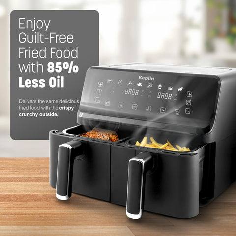 Keplin 9L Dual Zone Air Fryer - 2700W Energy-Saving Cooker with 6 Cooking Functions - Extra-Large Capacity for Healthy Meals - Roast, Bake, Dehydrate, Crisp - Family Size (9L)