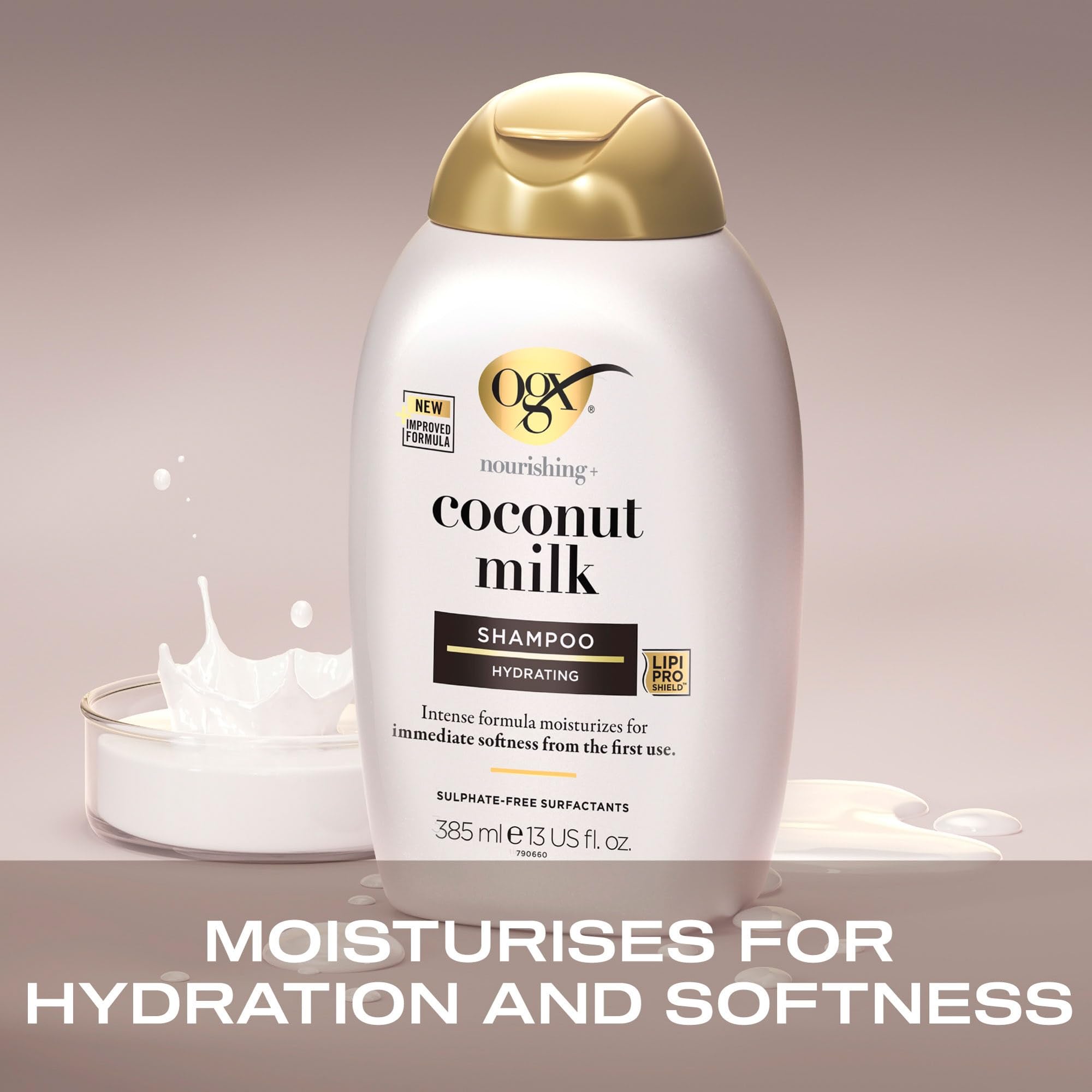 OGX Nourishing with Coconut Milk Hydrating Shampoo, Intensely Moisturizes for Immediate Softness from the First Use, Sulfate Free, 385ml