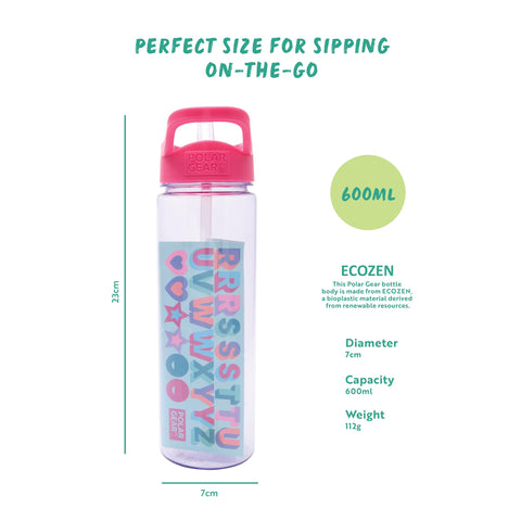 Polar Gear 600ml Kids Water Bottles with Straw and A-Z Sticker Sheet | Personalised Water Bottle Kids Can Decorate | Customisable Childrens Drinks Canteens for Boys and Girls for School, Sports, Home