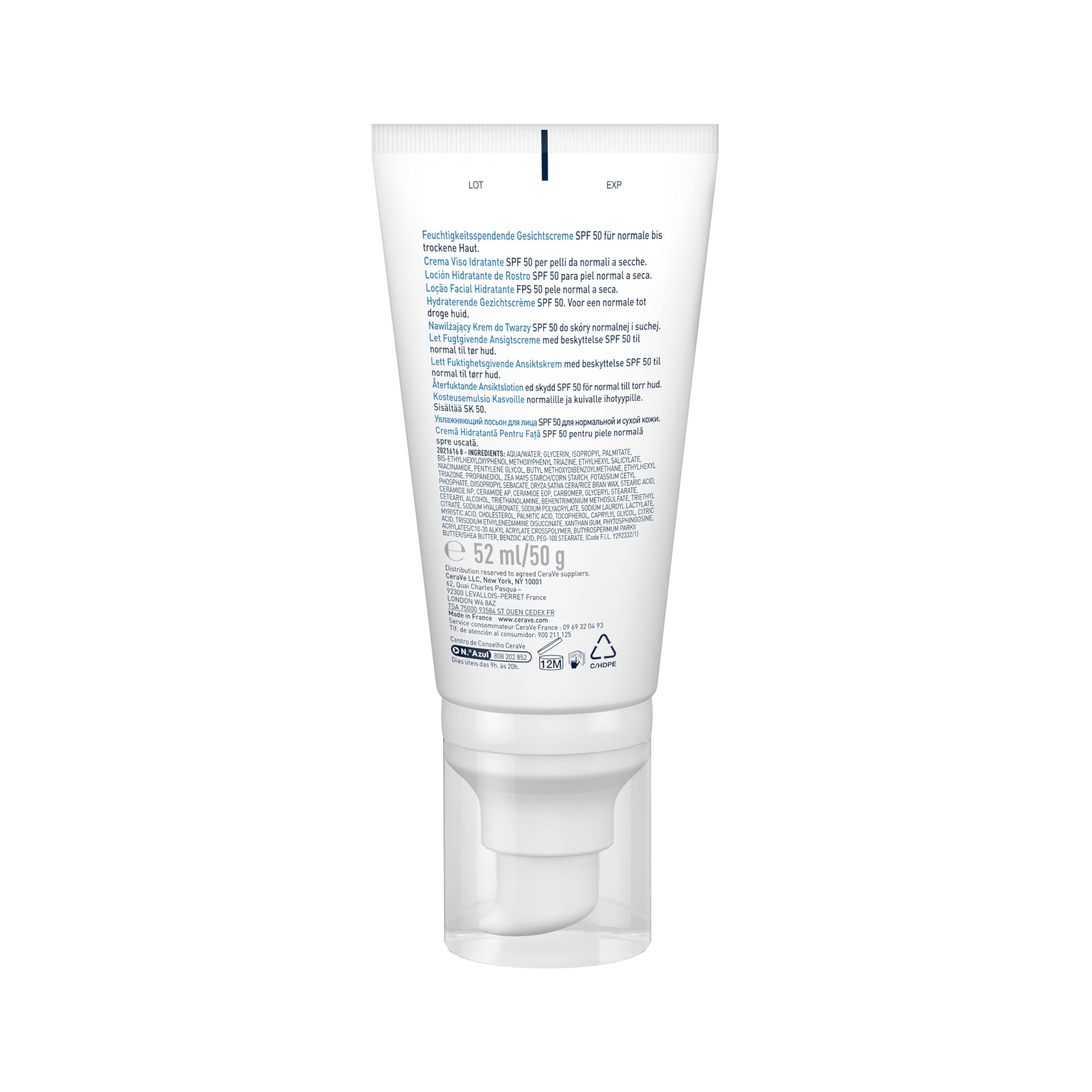 CeraVe AM Facial Moisturising Lotion SPF 50 Normal To Dry Skin 52ml With UV Protection And 3 Essential Ceramides