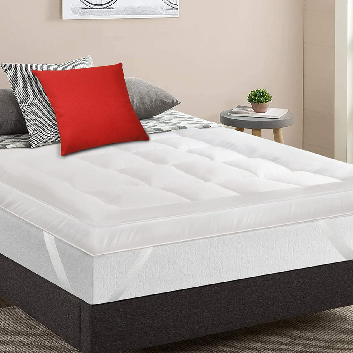 MightySoft Mattress Topper Double Bed 10cm Thick - Quilted, Extra Deep, Ultra Fluffy and Breathable Microfiber Topper, Securely Fits with Elastic Straps, Enhances Comfort & Supports Restful Sleep