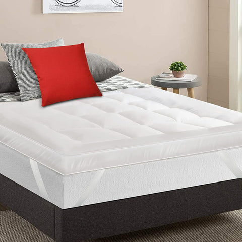 MightySoft Mattress Topper Double Bed 10cm Thick - Quilted, Extra Deep, Ultra Fluffy and Breathable Microfiber Topper, Securely Fits with Elastic Straps, Enhances Comfort & Supports Restful Sleep