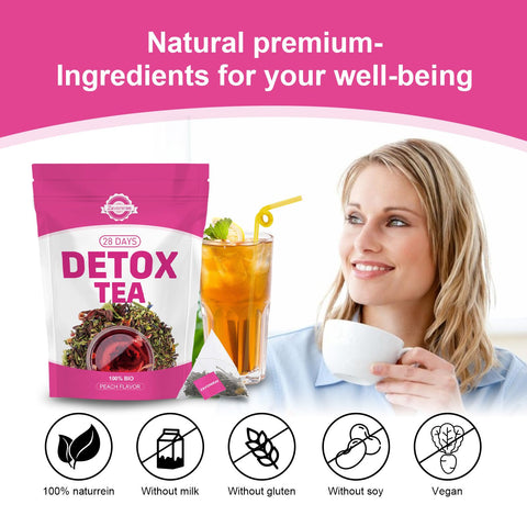 Detox Tea - 28 Days Herbal Tea | Natural Wellness Tea with Green Tea & Dandelion | Gentle Cleanse & Metabolism&Healthy Weight Support | Vegan, Caffeine-Free, Peach Flavour
